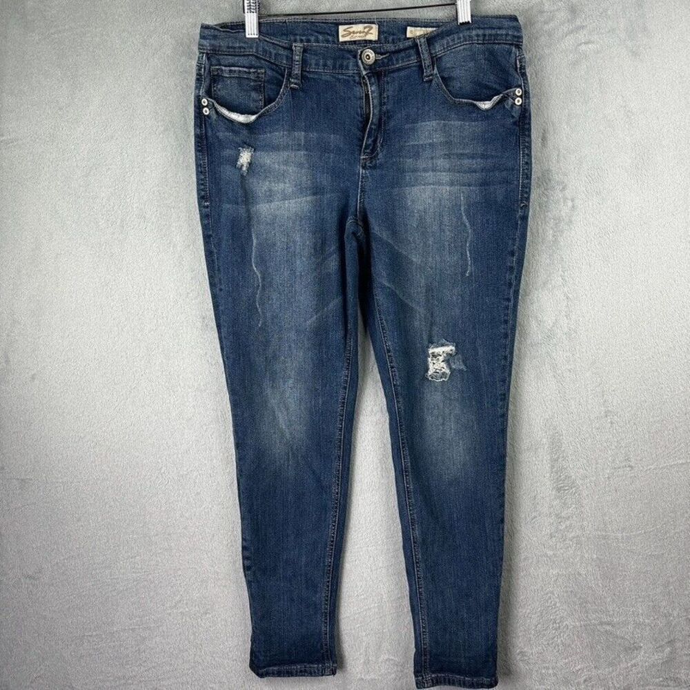seven 7 girlfriend jeans size 10 blue stretch denim (34x28.5)‎